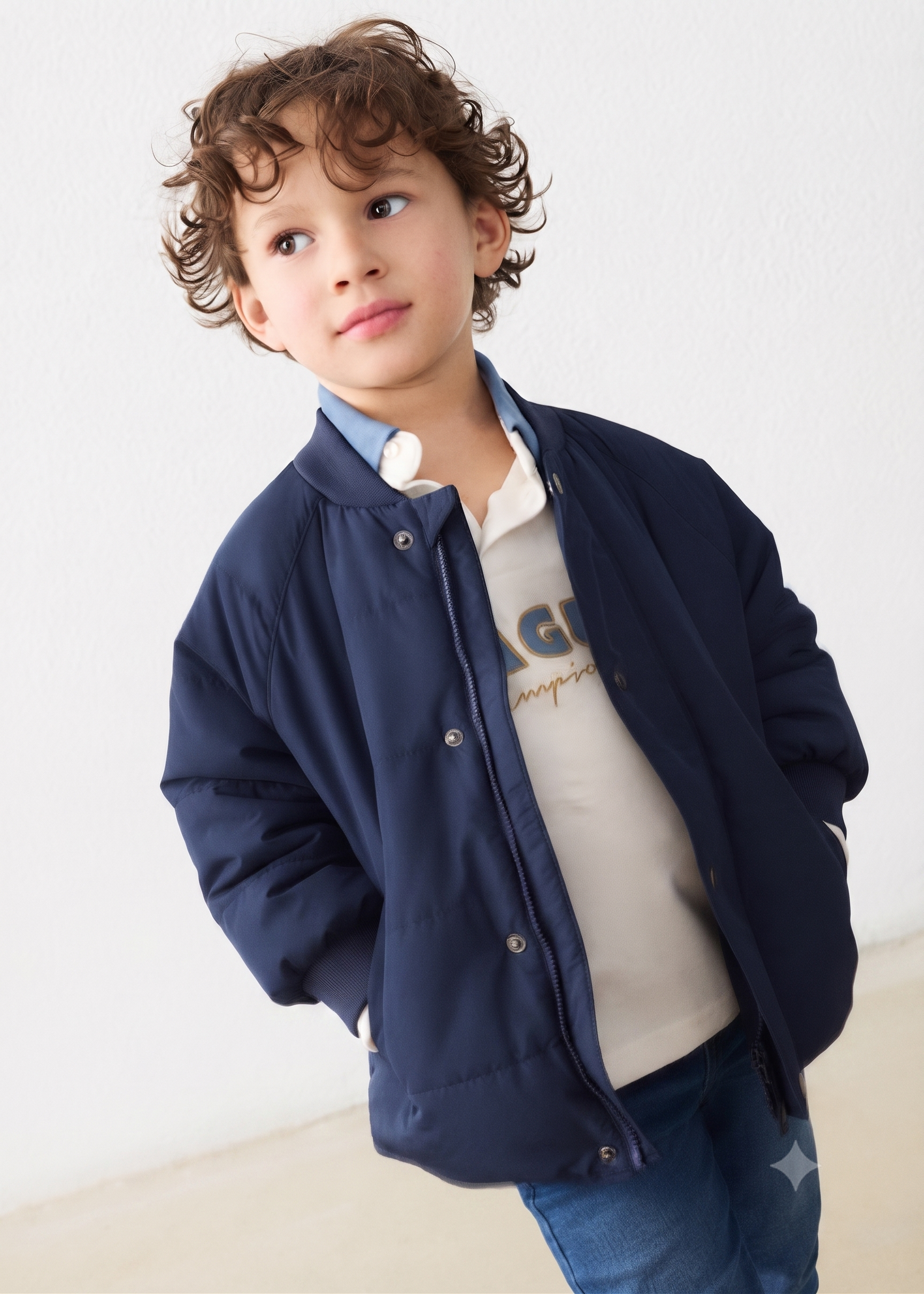 Cazadora bomber acolchada azul marino niño.