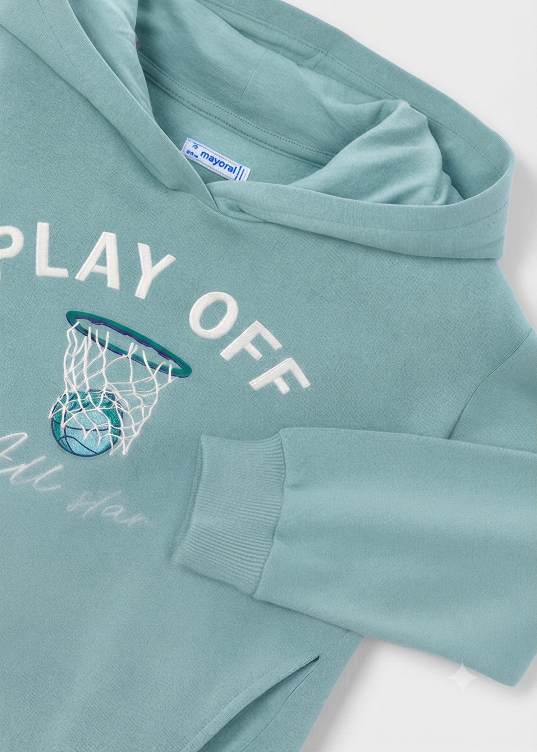 Sudadera con Capucha "Play Off" Verde Agua, niño.
