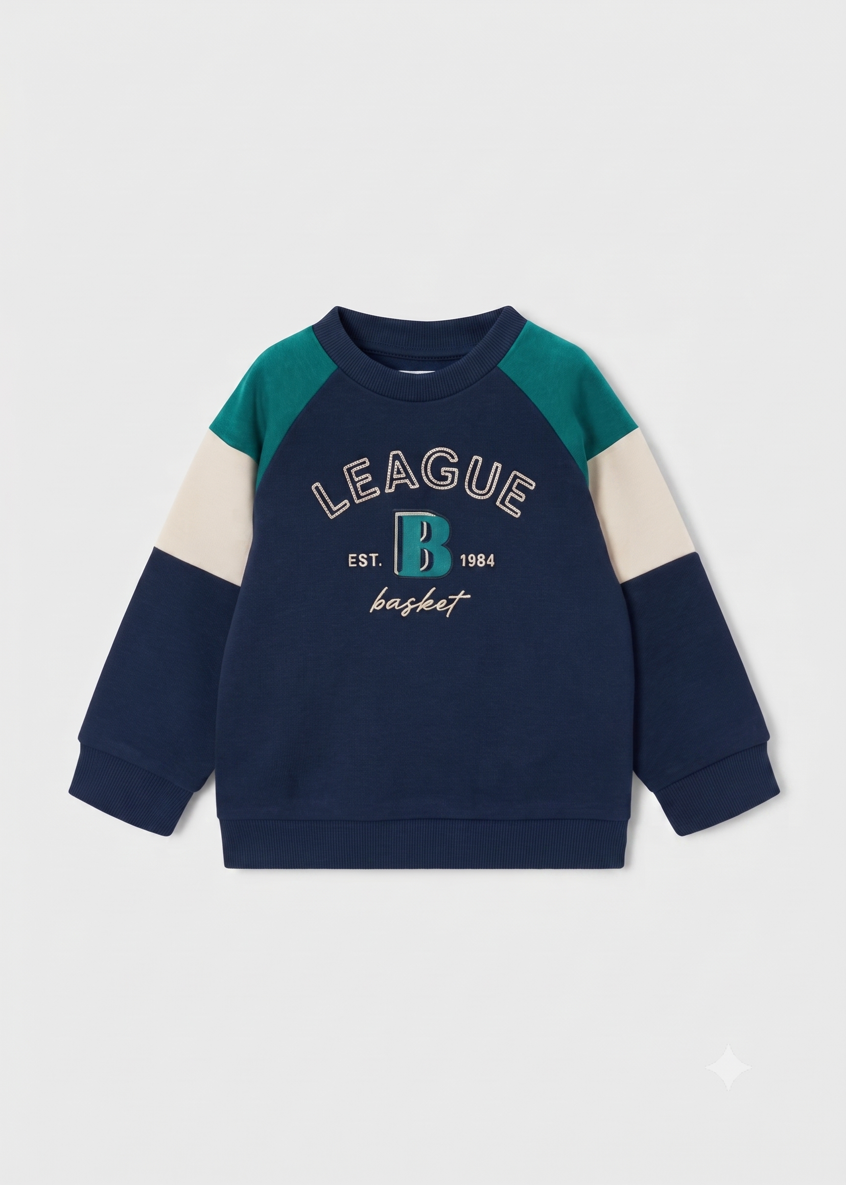 Sudadera color block "League Basket" marino, niño.