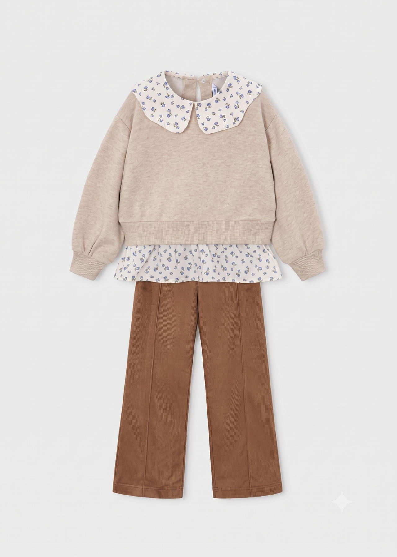 Conjunto leggings antelina y sudadera  cuello y bajo de camisa niña.