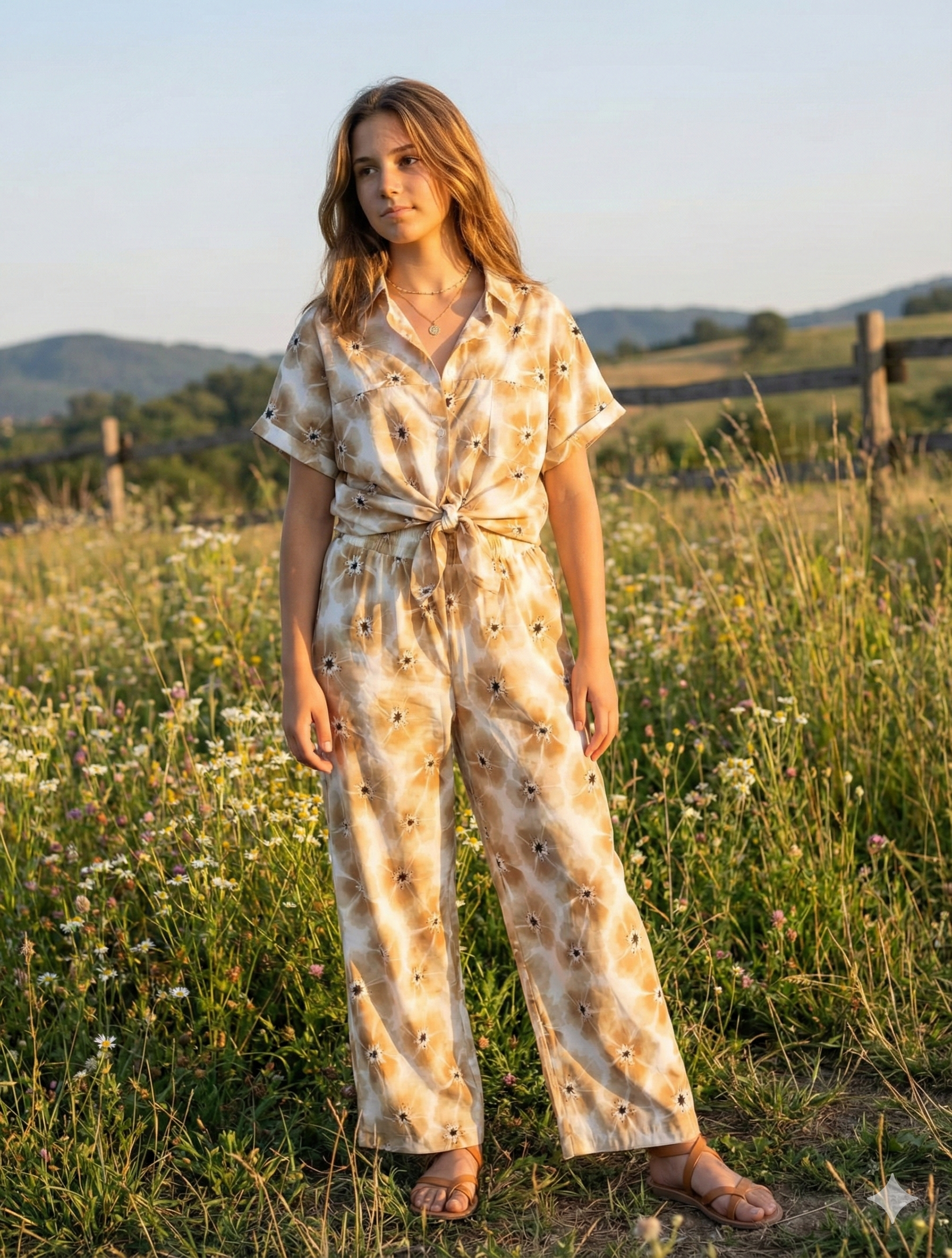 Conjunto Camisa con Nudo y Pantalón
