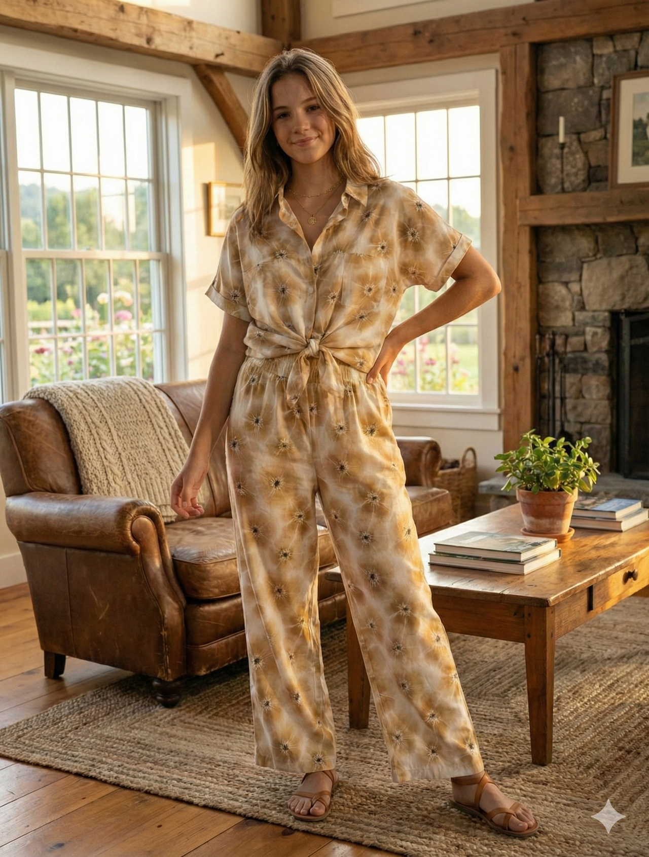 Conjunto Camisa con Nudo y Pantalón