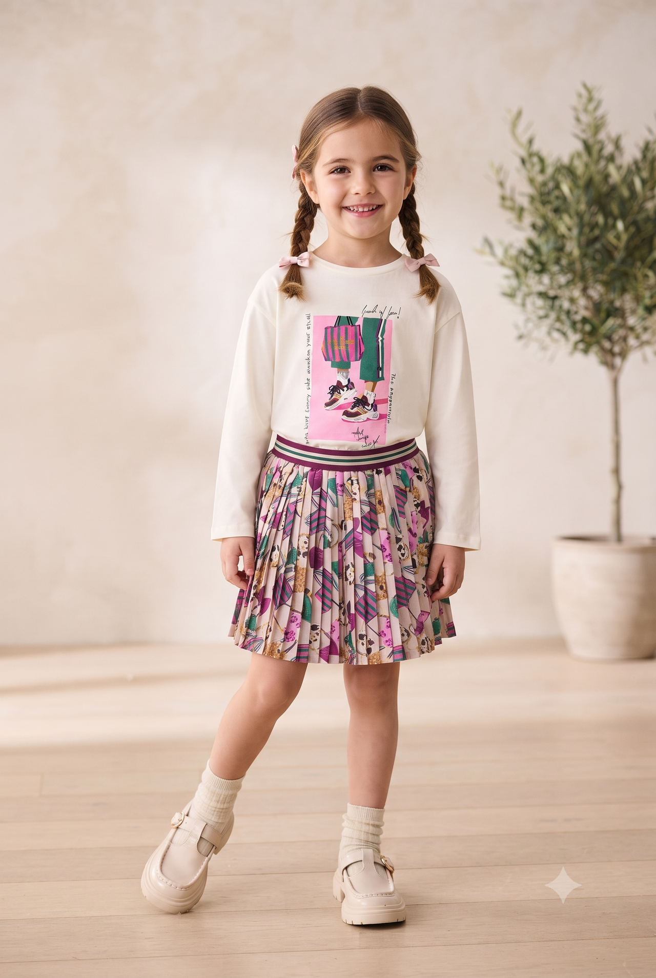 Camiseta manga larga ilustración casual , niña.