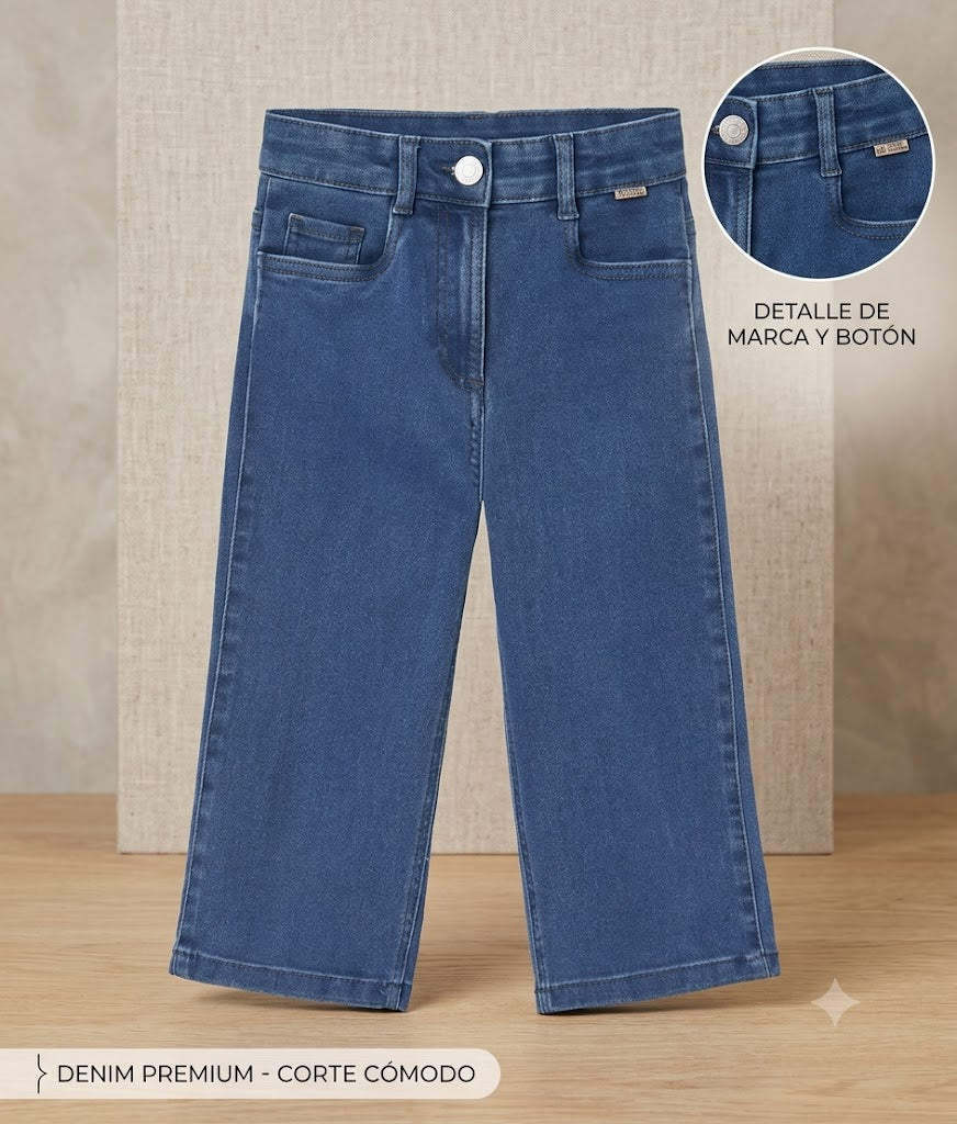 Pantalón denim elástico de niña