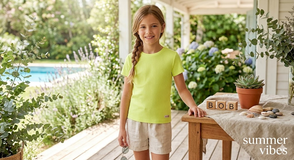 Camiseta punto canalé de niña