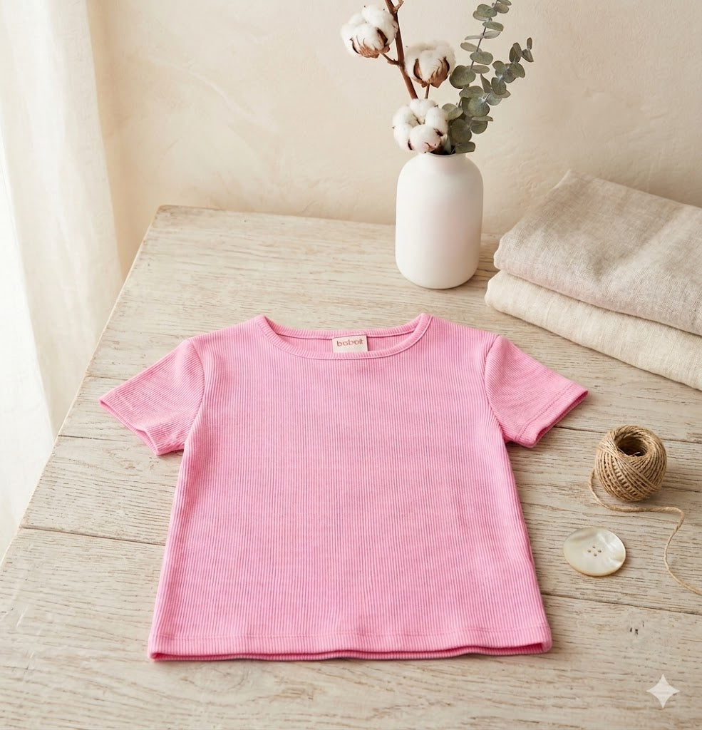 Camiseta punto canalé de niña