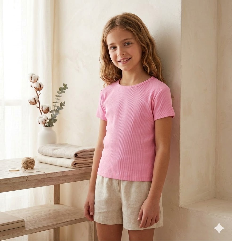 Camiseta punto canalé de niña
