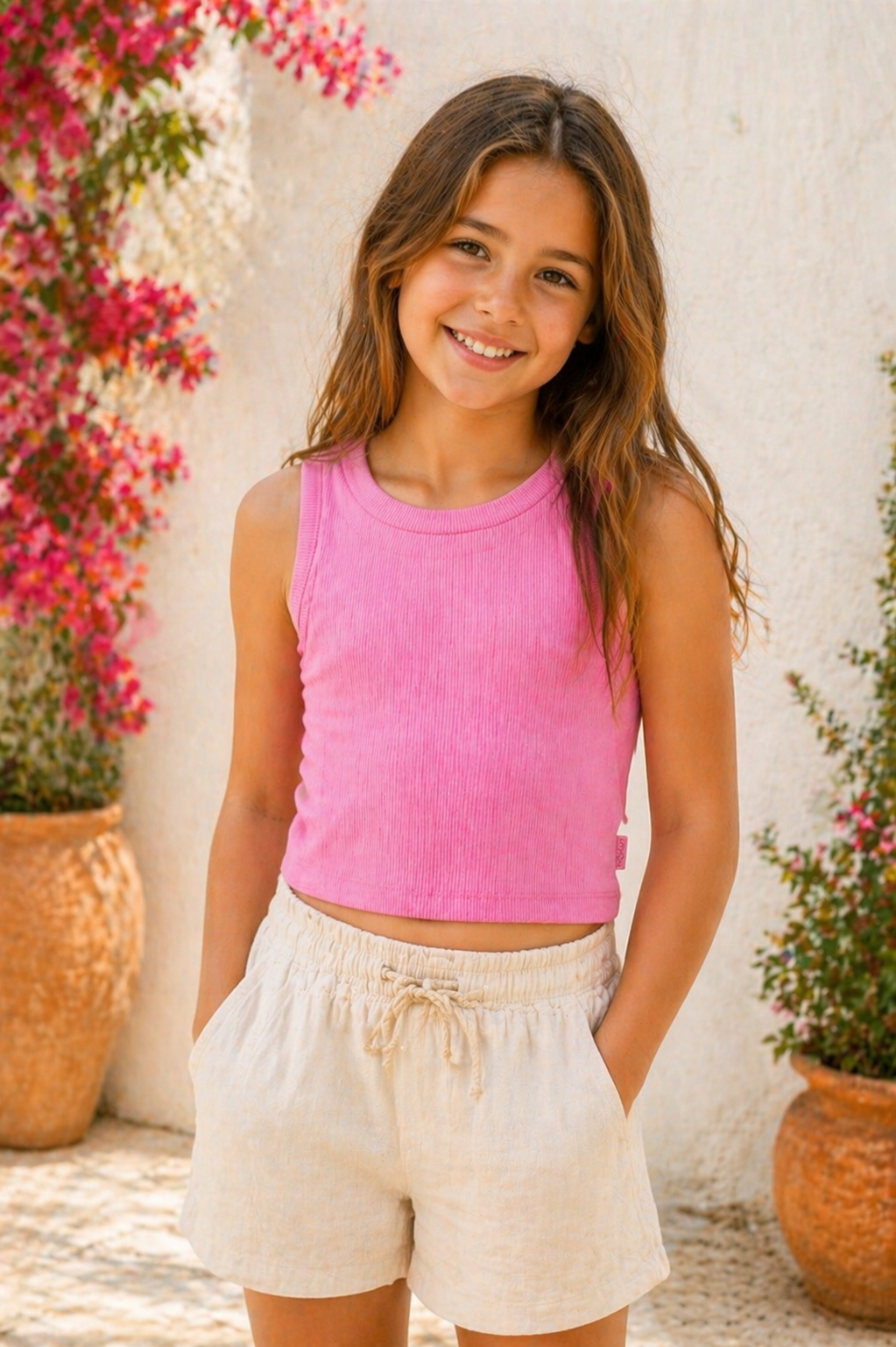 Camiseta punto canalé de niña