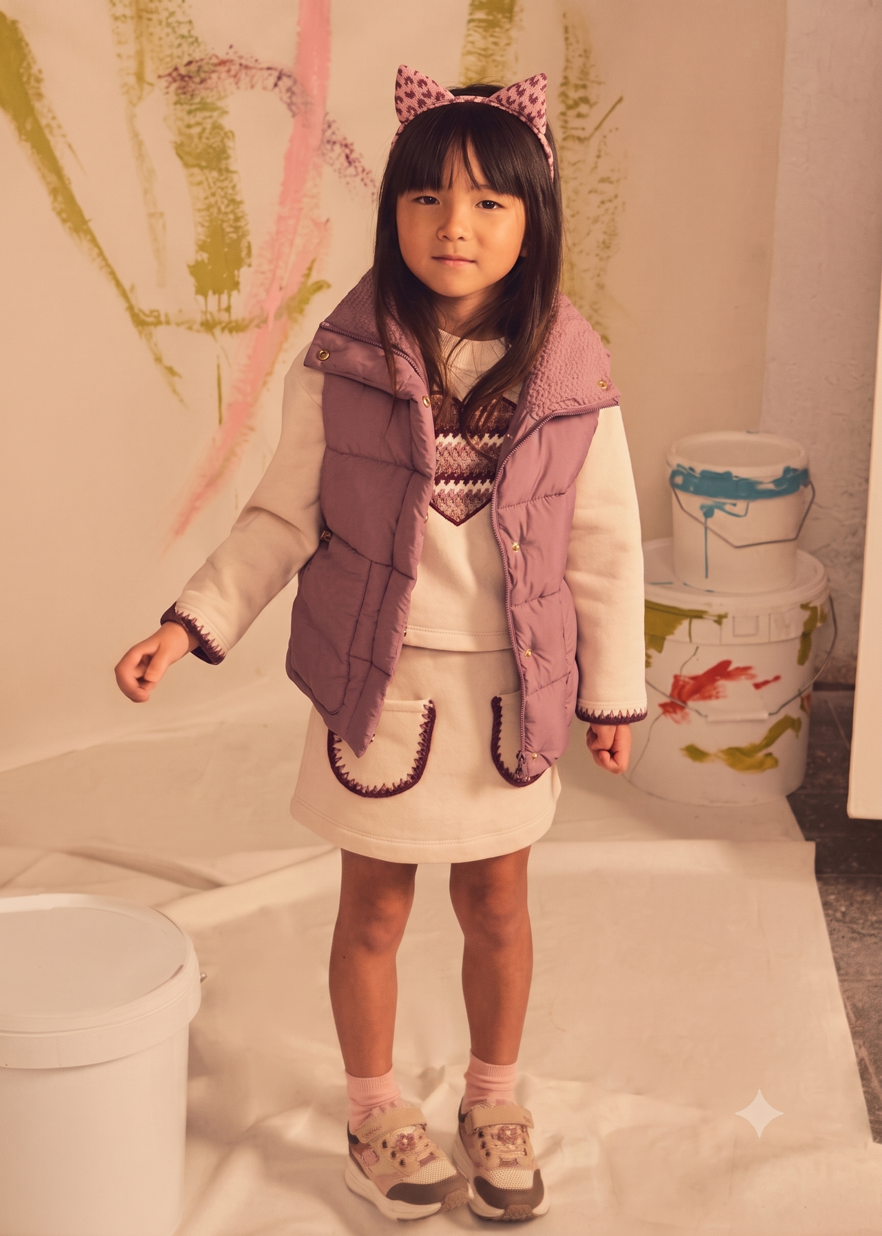 Conjunto falda felpa corazón niña