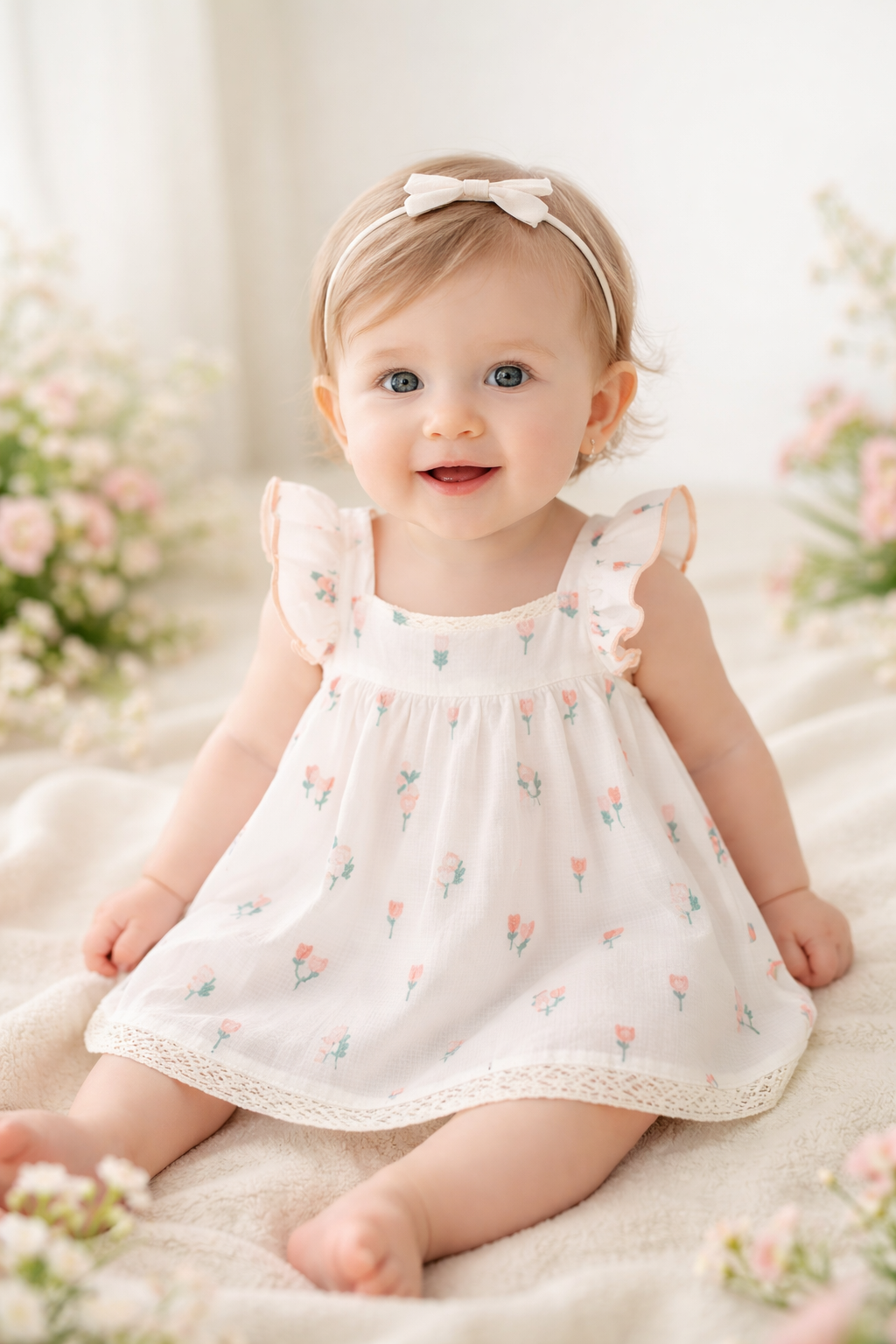 Vestido con ranita  de tejido fantasía de bebé niña