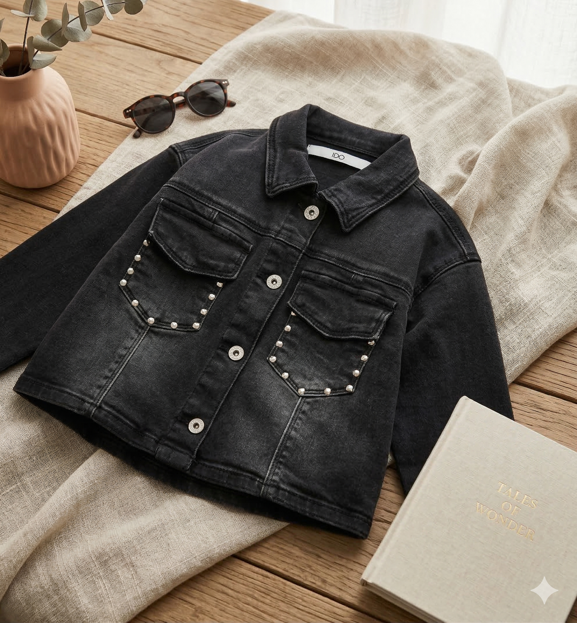 Cazadora vaquera negra tachuelas