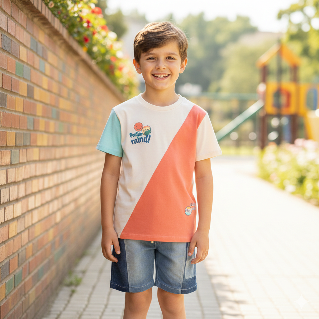 Camiseta punto tricolor de niño