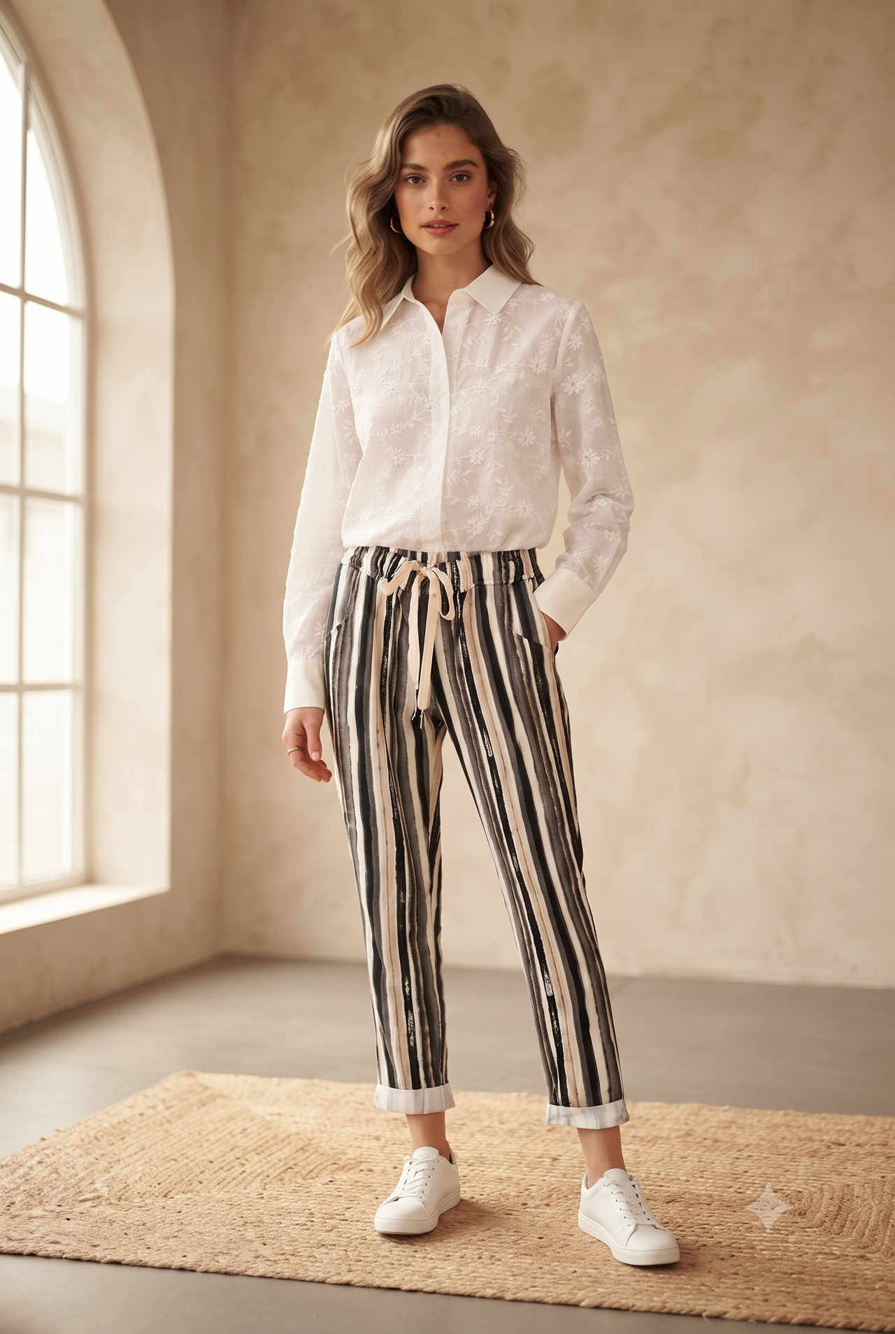 Camisa blanca con flores bordadas, chica.