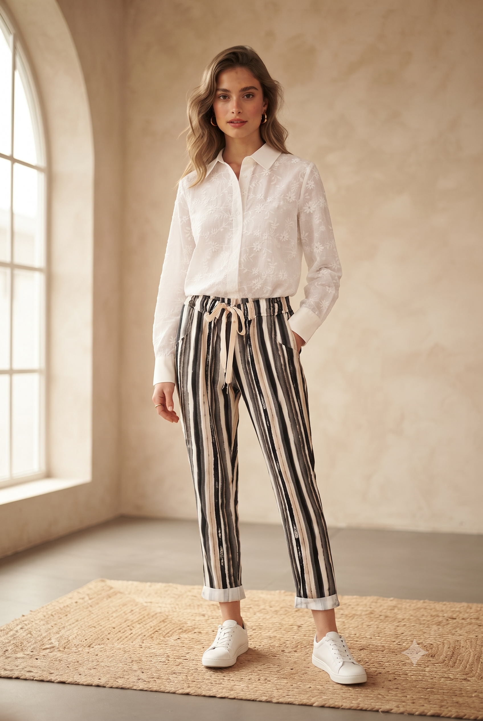 Camisa blanca con flores bordadas, chica.