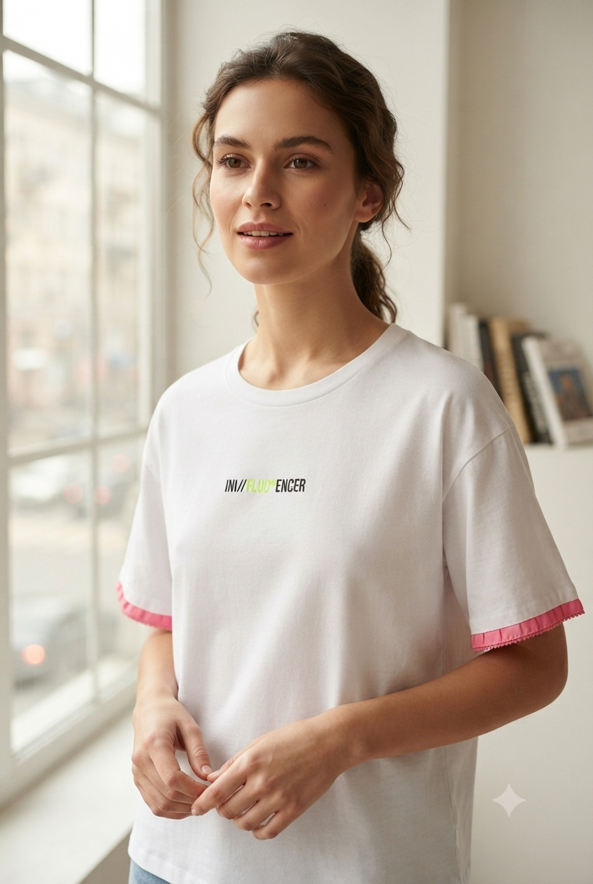 Camiseta Influoencer con ribete en la manga en color fucsia