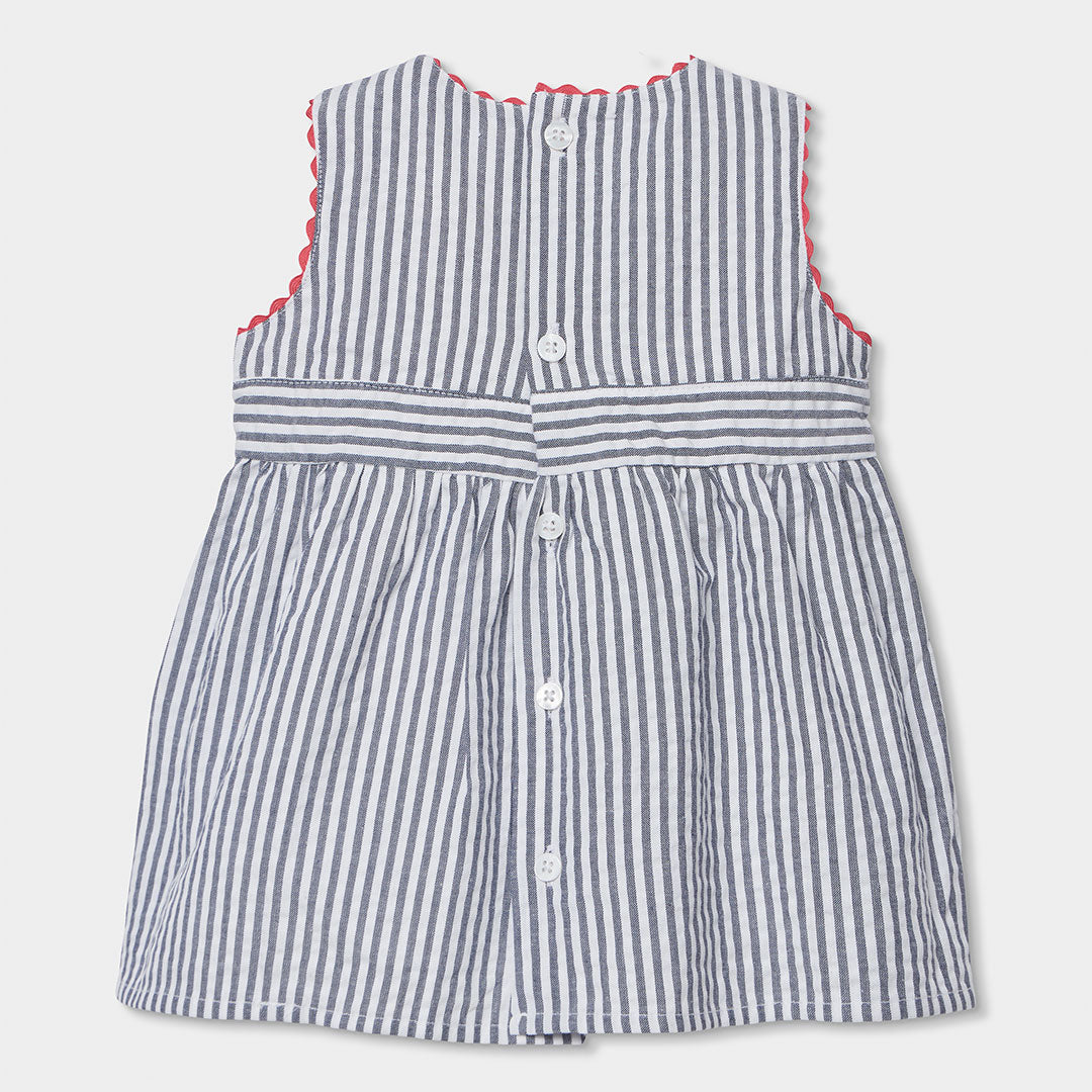 Vestido con ranita  popelín listado de bebé