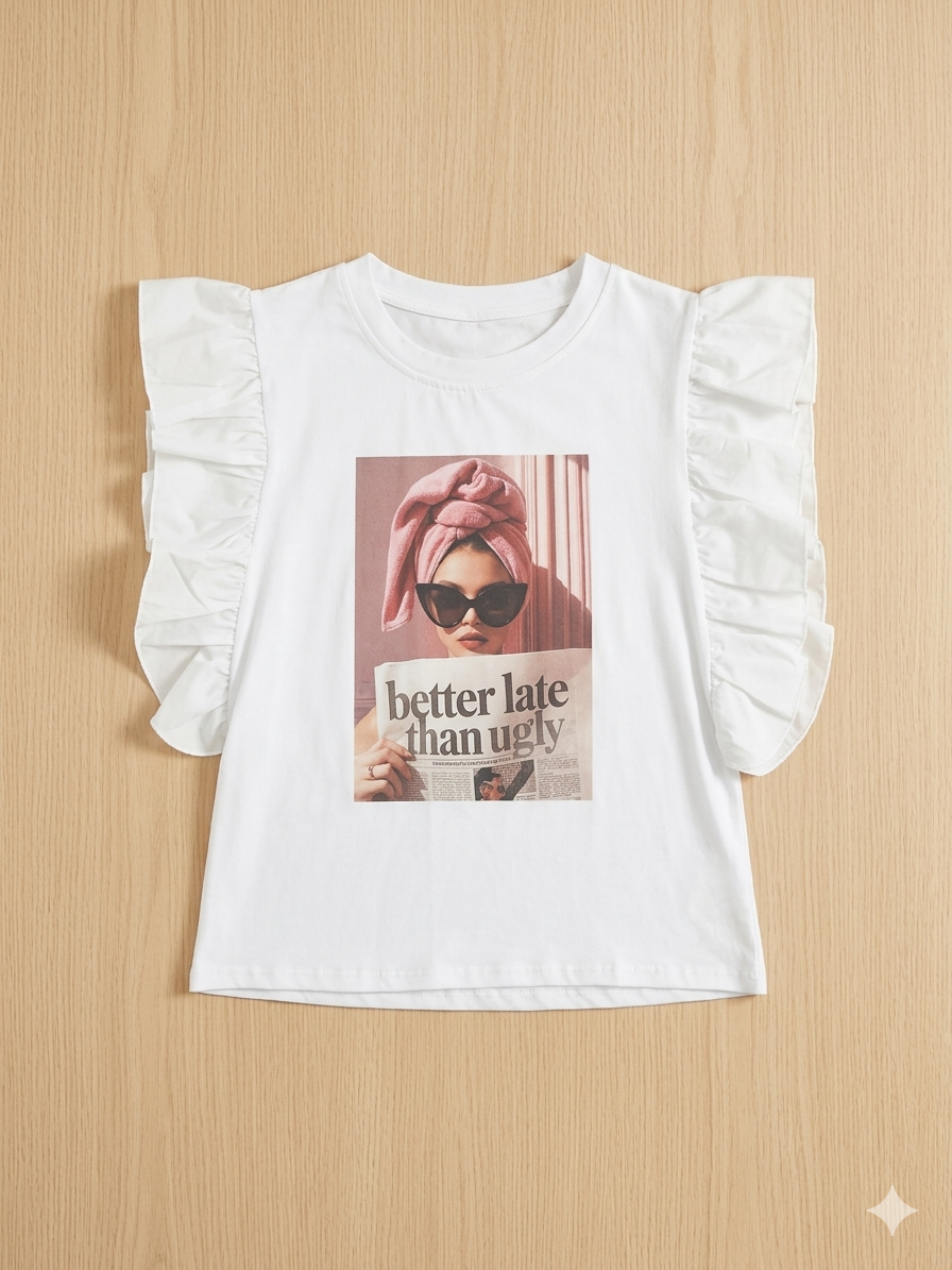 Camiseta chica con volante hombro