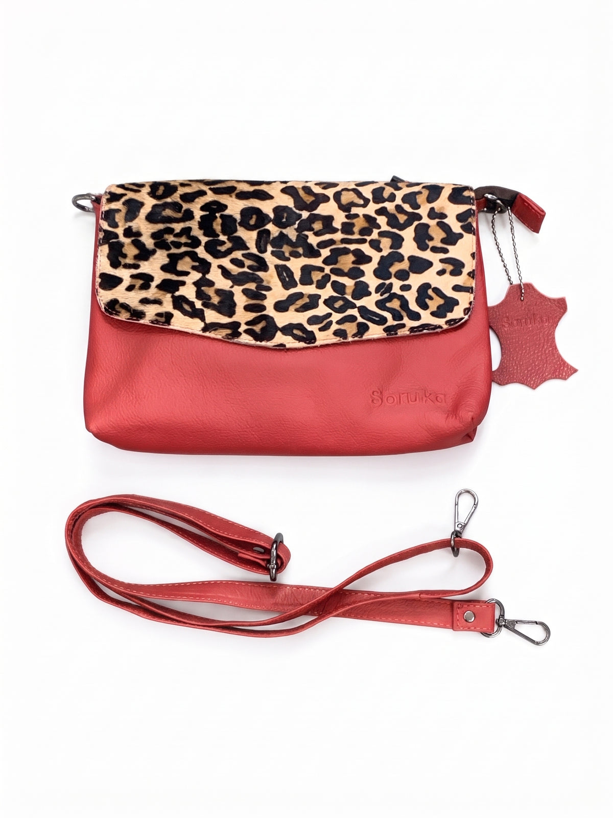 Bolso bandolera piel granate animal print
