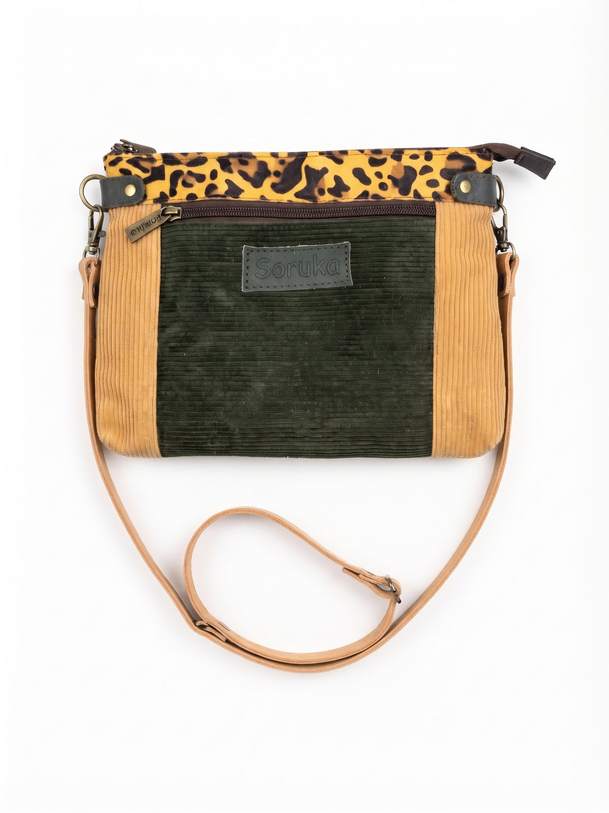 Bolso bandolera pana/piel verde