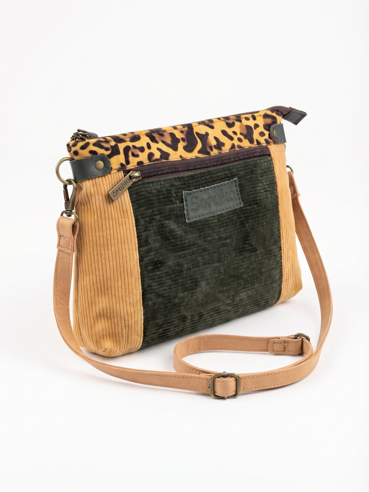 Bolso bandolera pana/piel verde