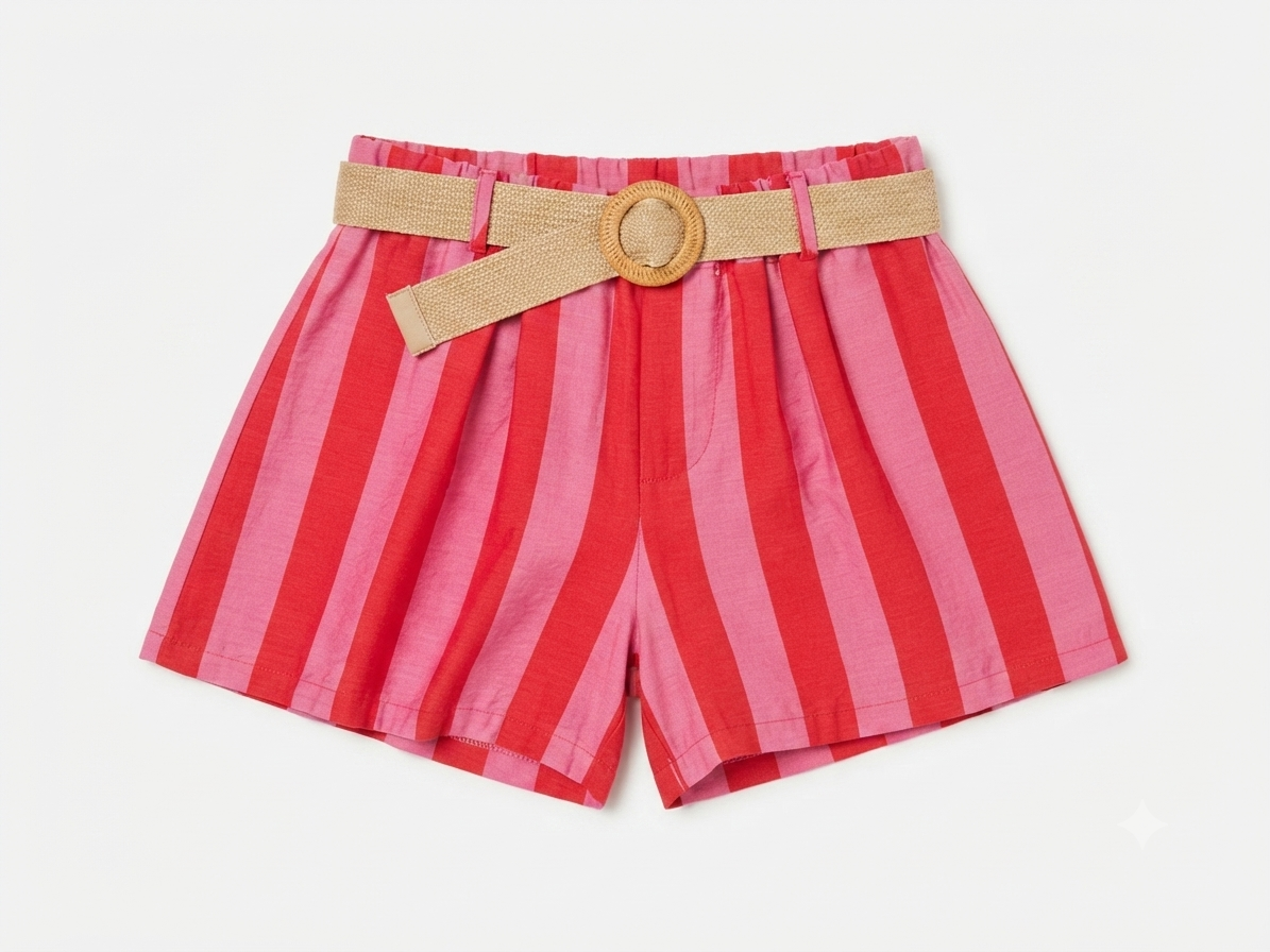 Short fluido rayas con cinturón