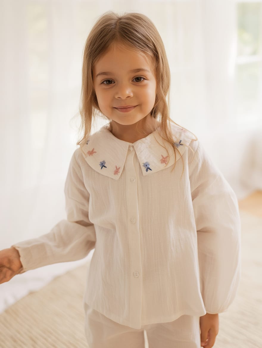 Blusa blanca con cuello bordado