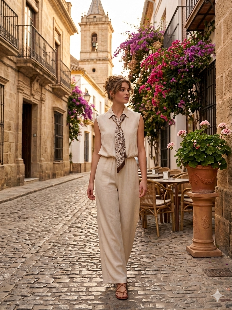 Conjunto chica top + pantalón + pañuelo