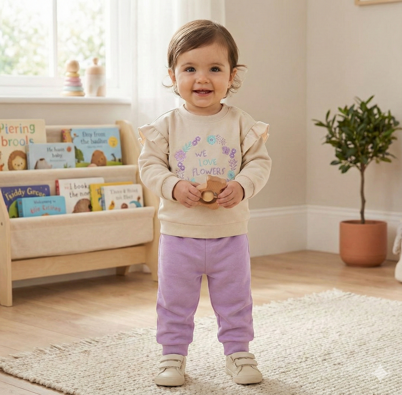 Conjunto Pantalón y Sudadera Con Volantes en Hombros