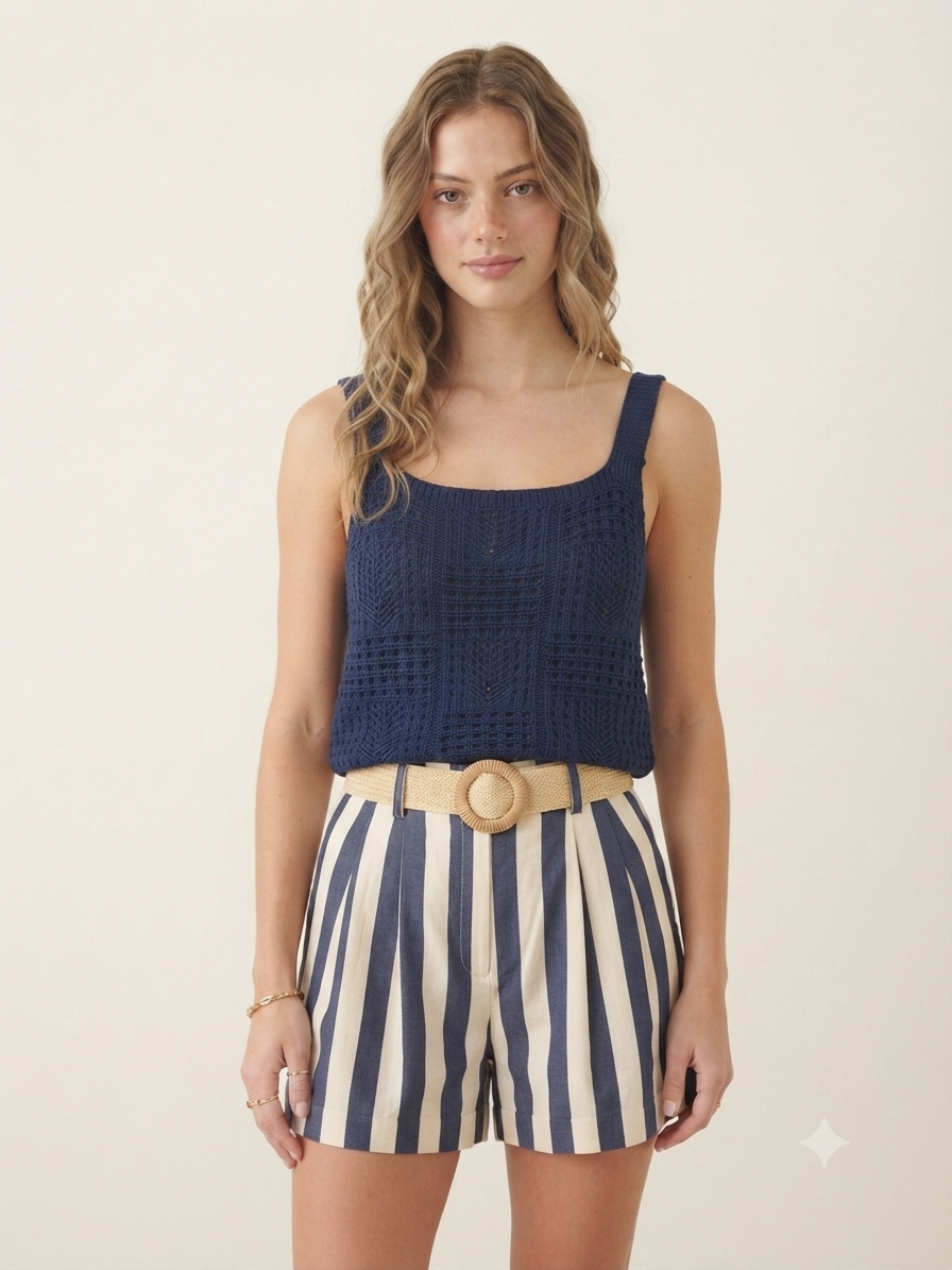 Short fluido rayas con cinturón