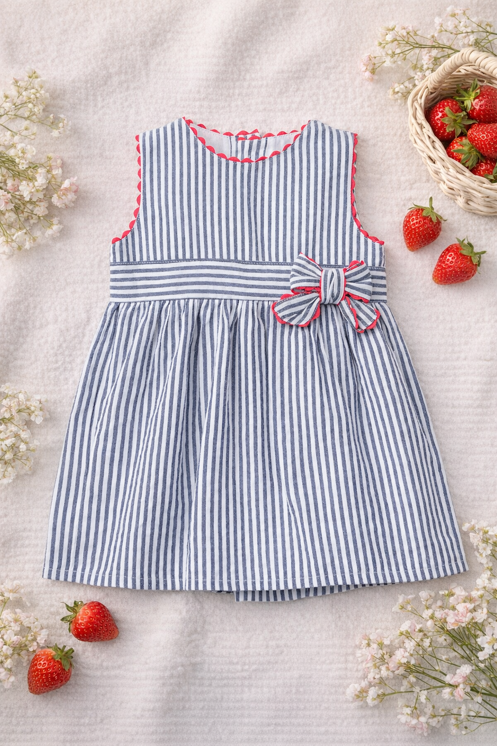 Vestido con ranita  popelín listado de bebé