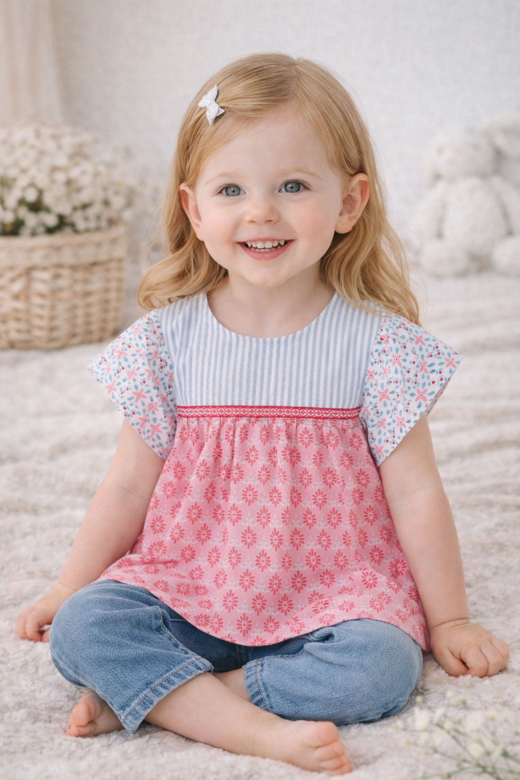 Blusa popelín combinada de niña