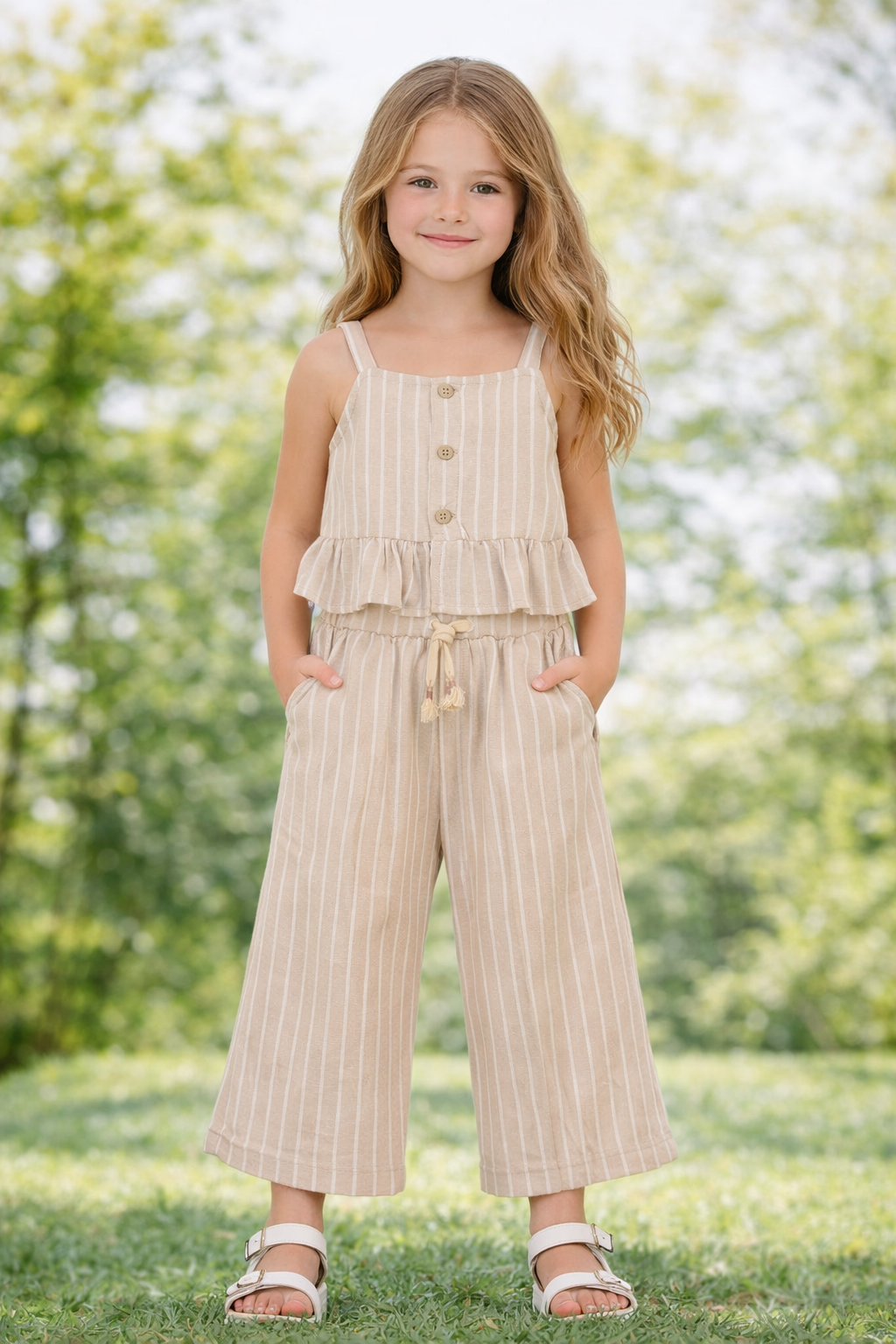 Pantalón  niña lino listado