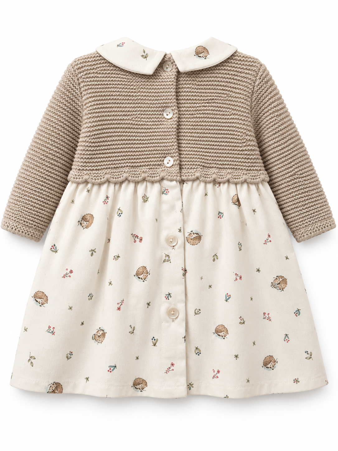 Vestido bebé combinado punto beige