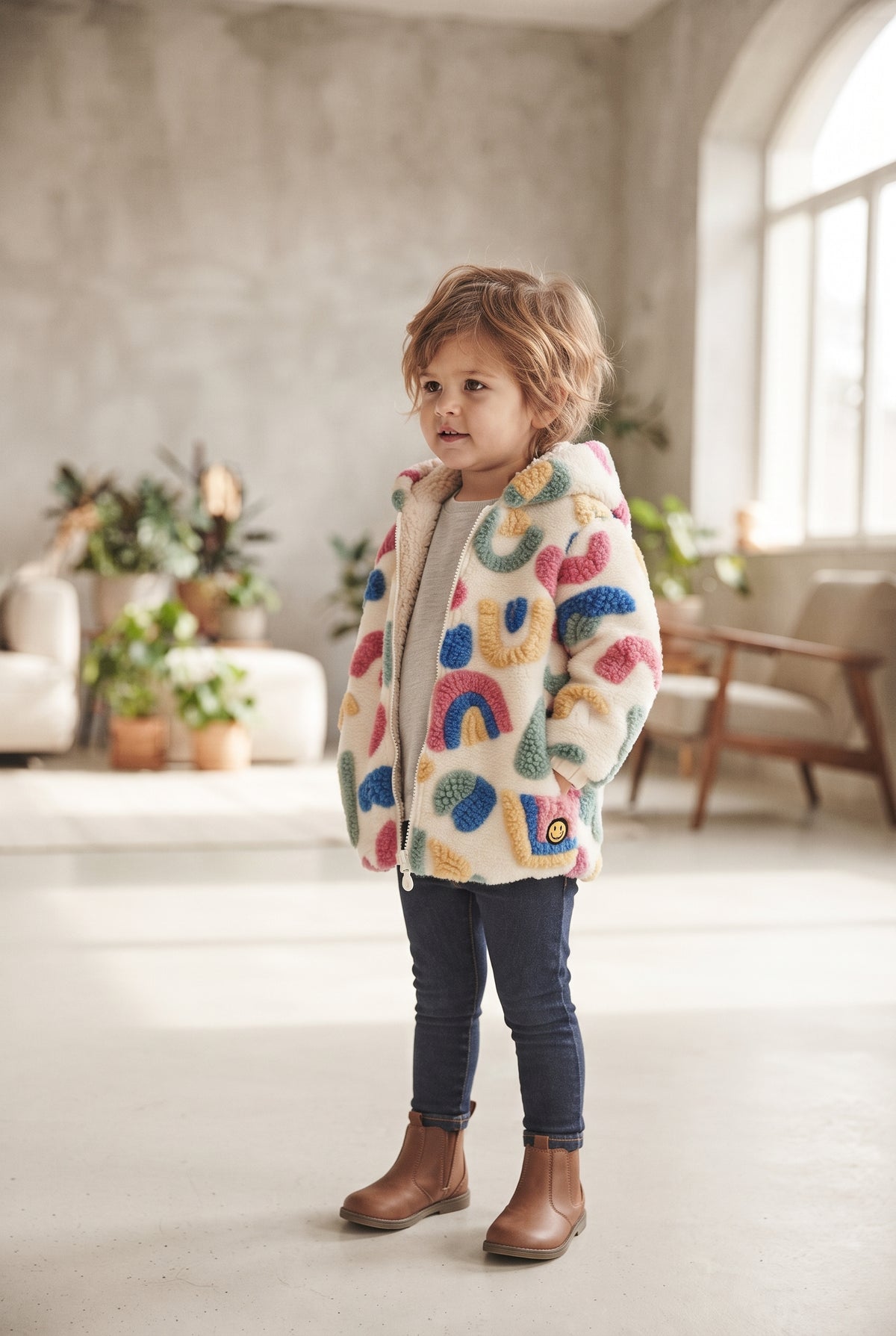 Chaquetón pelo jacquard de niña