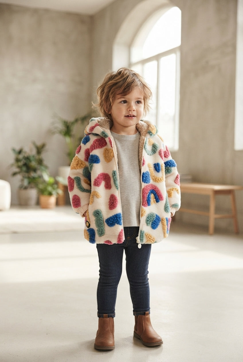 Chaquetón pelo jacquard de niña