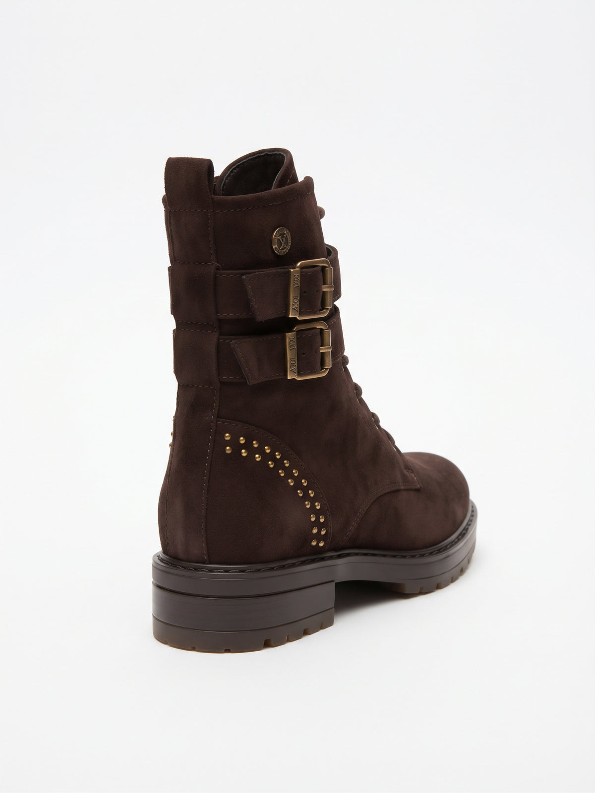 Bota militar mujer marrón doble hebilla