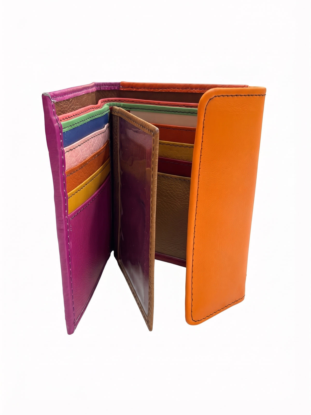 Cartera piel fucsia/naranja