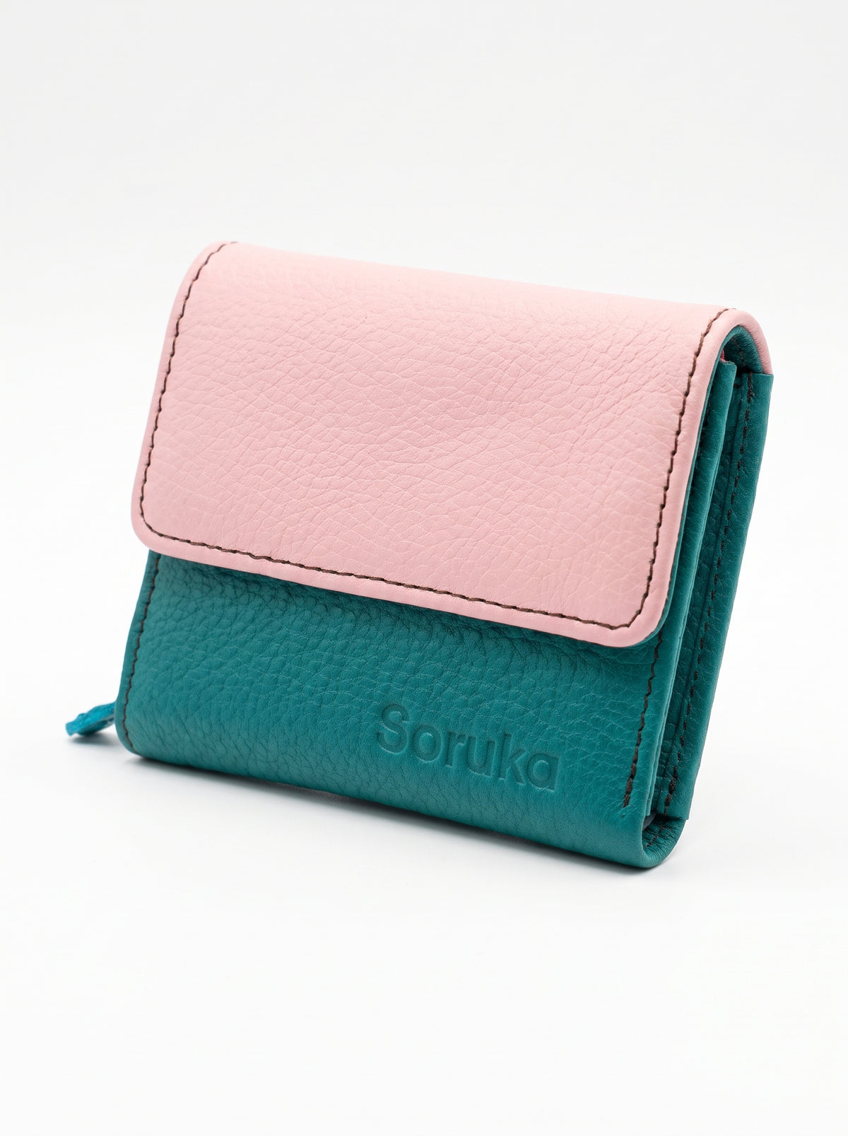 Cartera piel RINGS bicolor verde y rosa