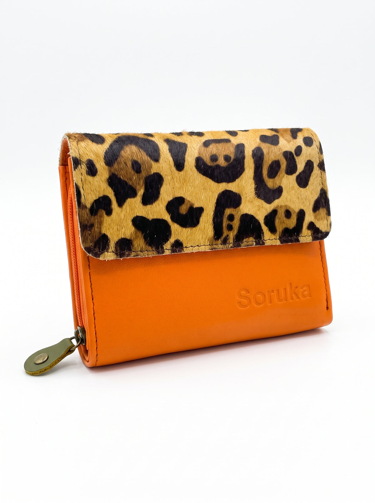 Cartera piel animal RINGS animal print/naranja