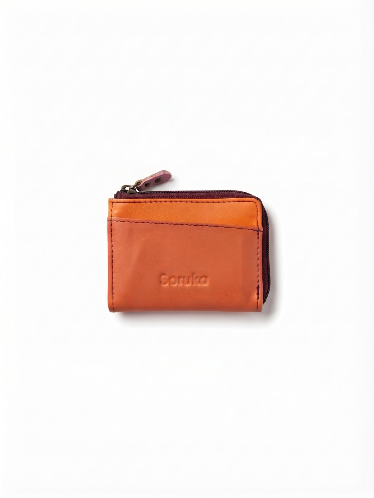 Monedero cremallera piel  naranja