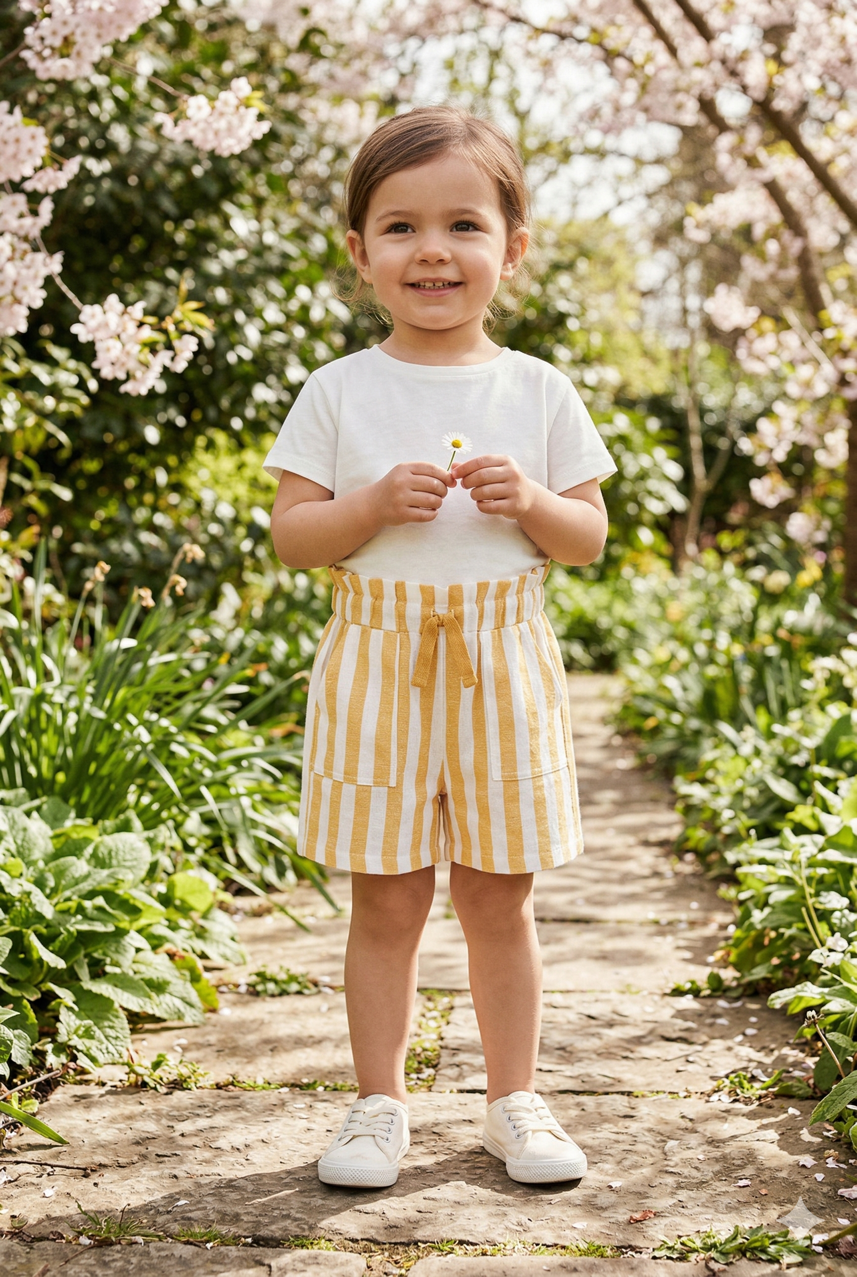 Bermudas lino listada de niña