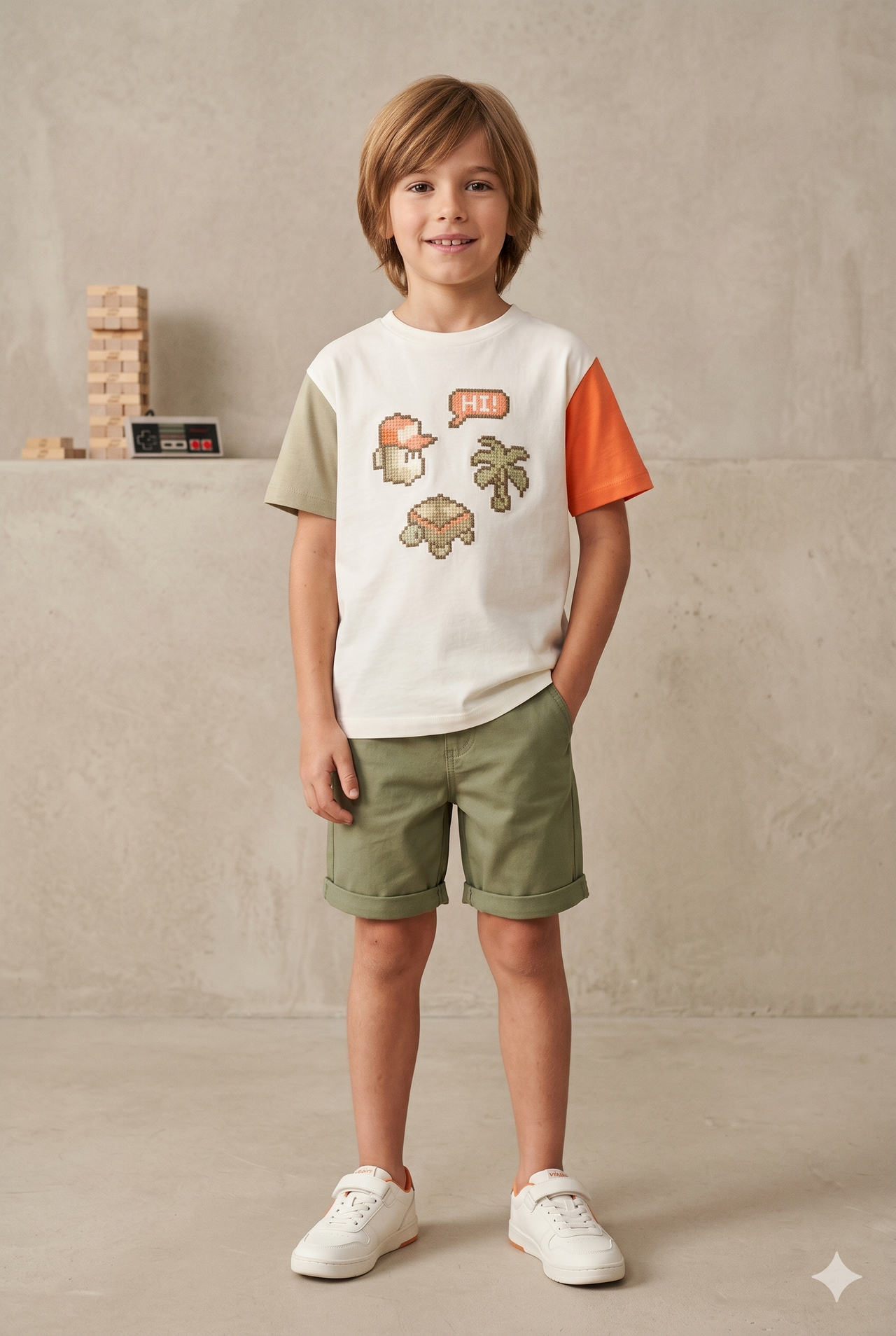 Camiseta manga corta combinada niño