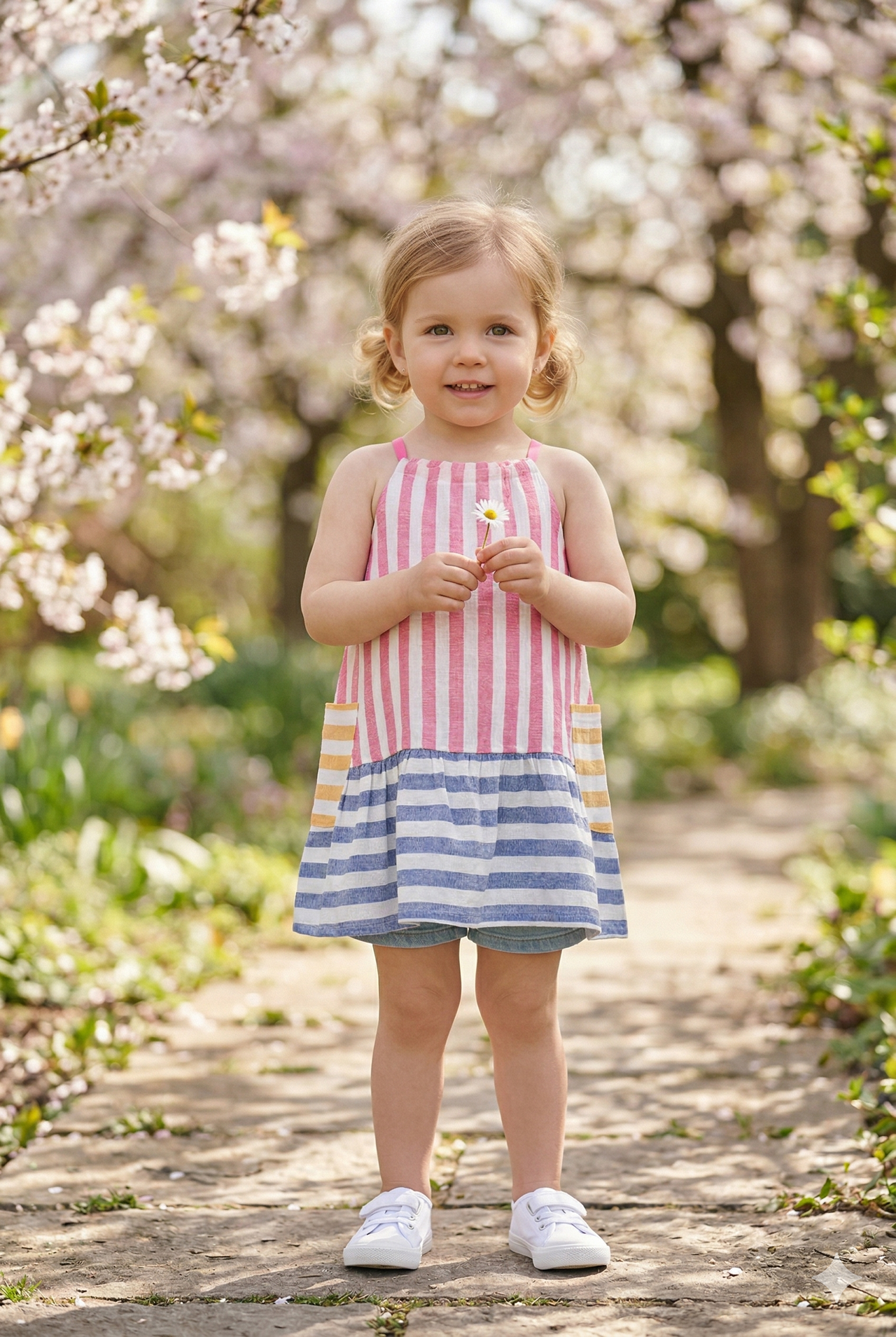 Vestido lino listado de niña