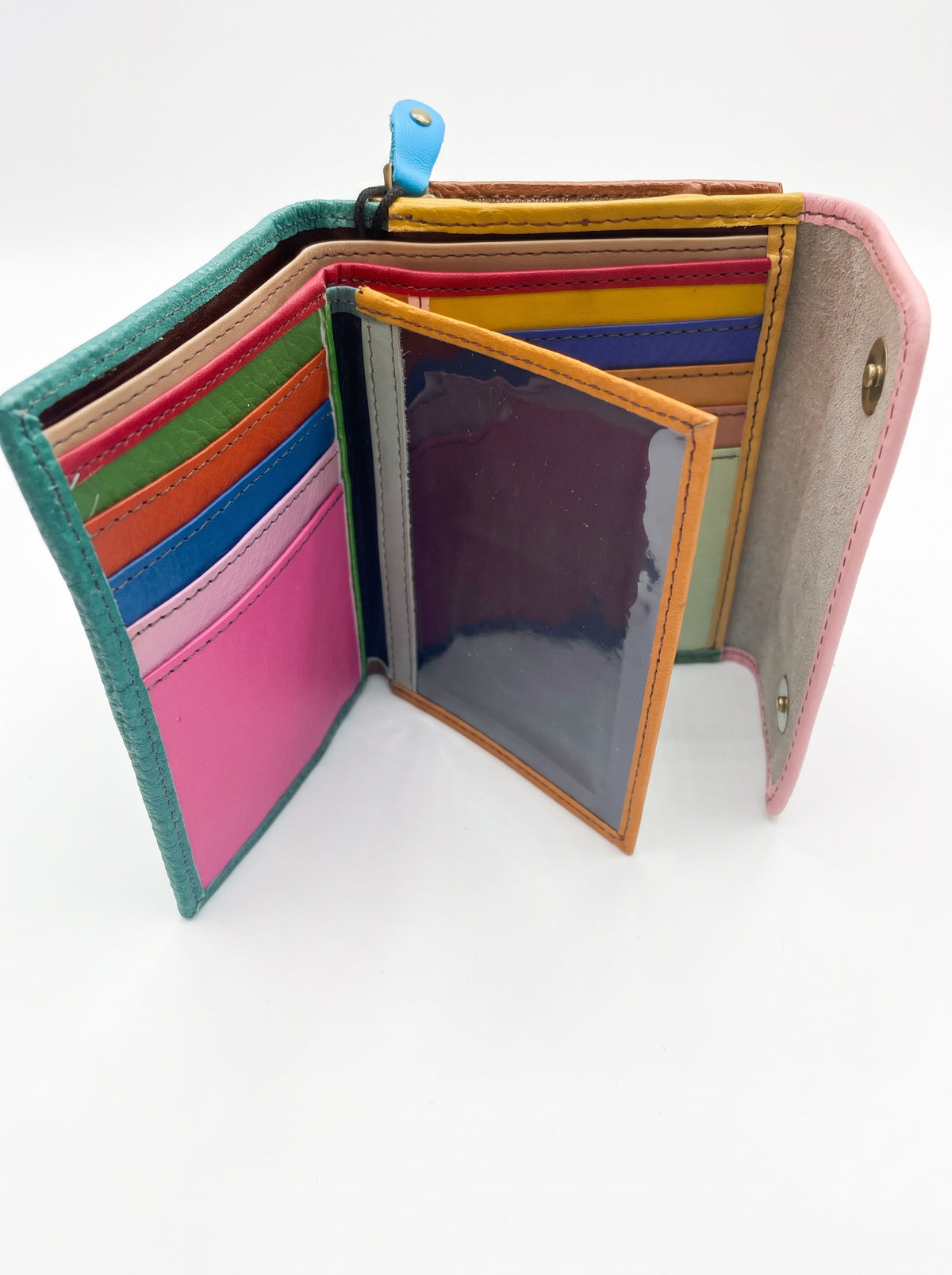 Cartera piel RINGS bicolor verde y rosa