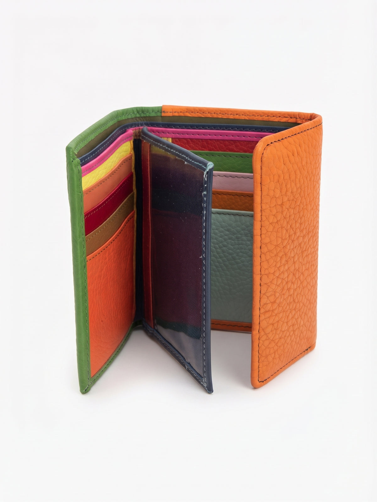 Cartera piel Verde/naranja