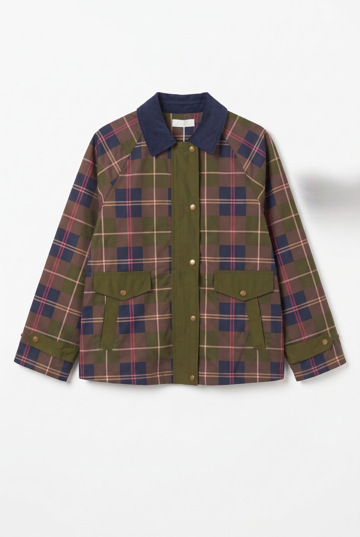 Chaqueta estampado cuadros tartán cuello de pana