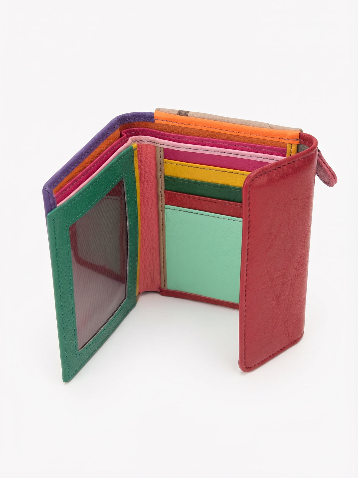 Cartera piel morado/rojo