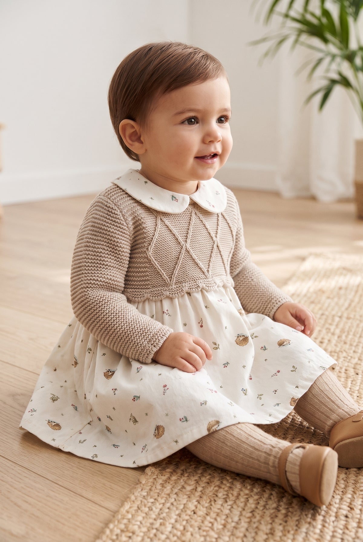 Vestido bebé combinado punto beige