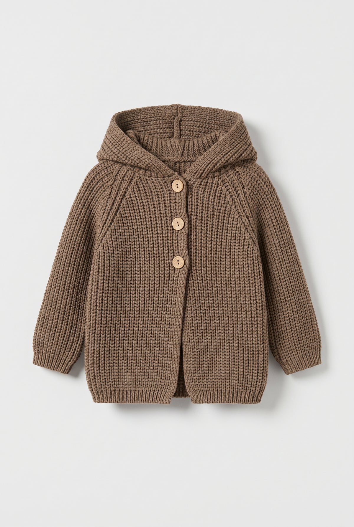 Chaqueta de punto con capucha bebé marrón