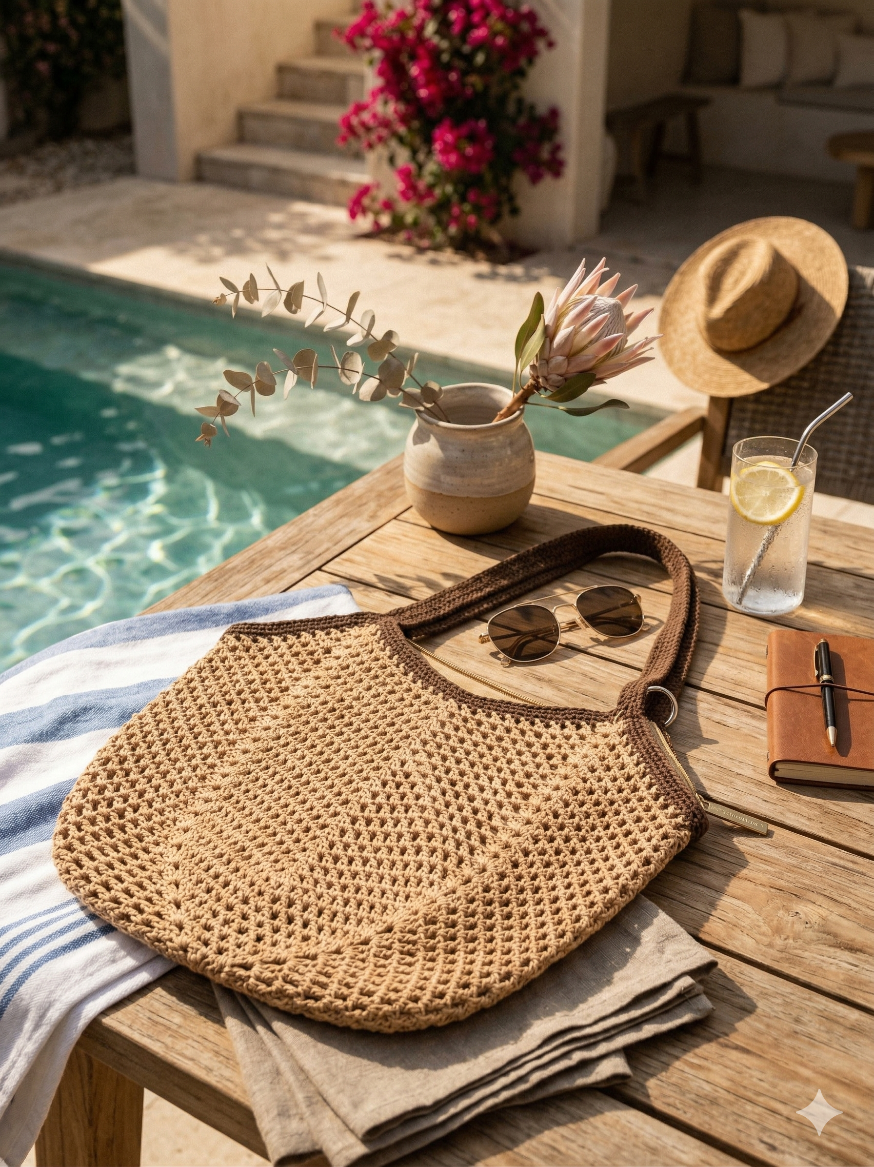 Bolso Rafia Beige Remate Marrón